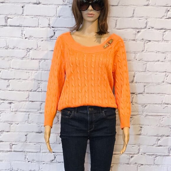 LAUREN by RALPH LAUREN - Classic cable knit scoop neck orange sweater - Picture 3 of 8